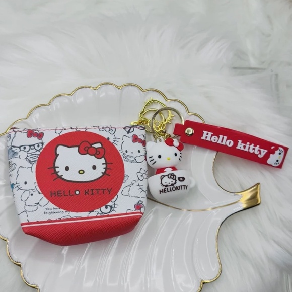 Hello Kitty Coin Purse W/ key chain and Hello Kitty Lip Smacker Keychain Bundle - Picture 2 of 6